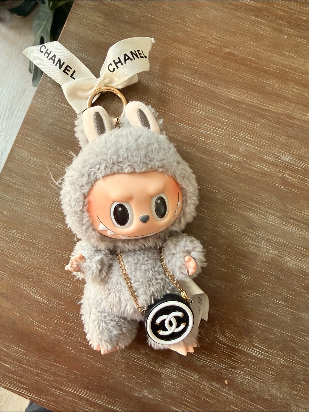 Labubu Gray Plush Monsters Keychain with CC Pendant